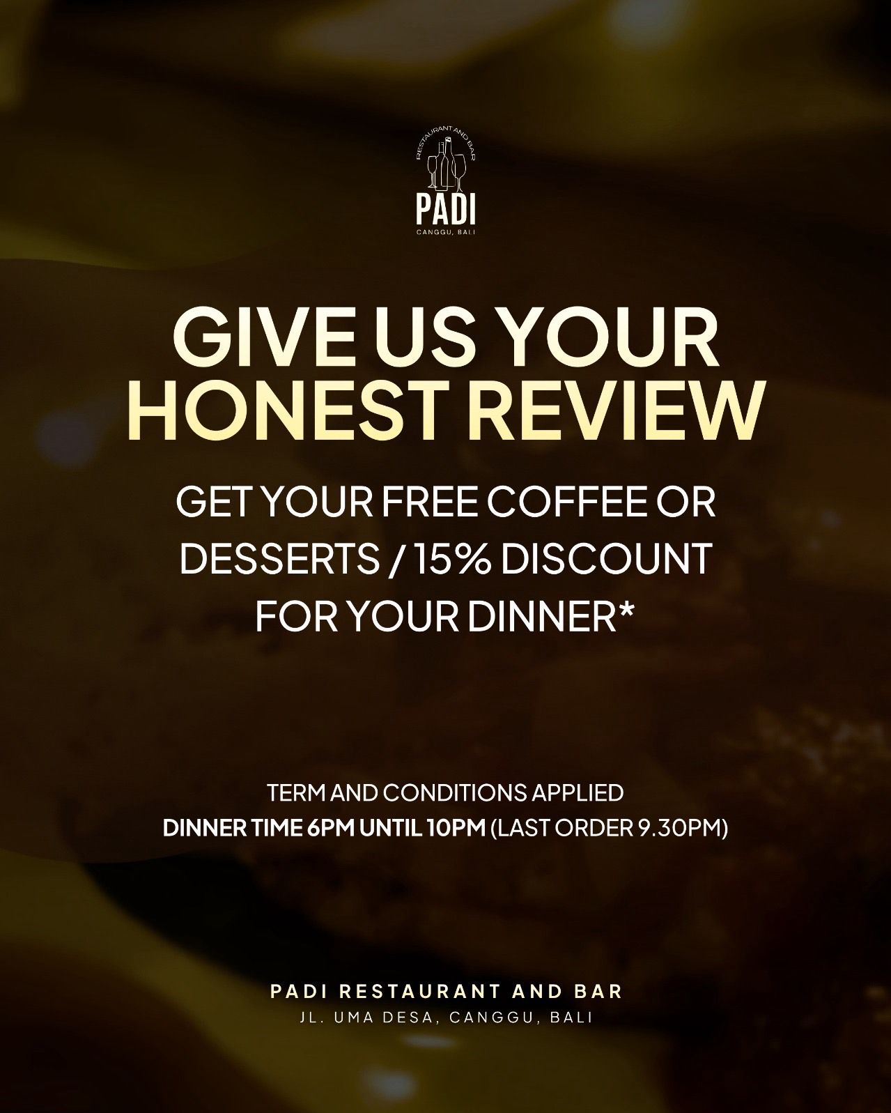 GIVE REVIEW GET FREE COFFEE OR DESSERT